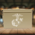engraved ammo can example - tan, backdrop