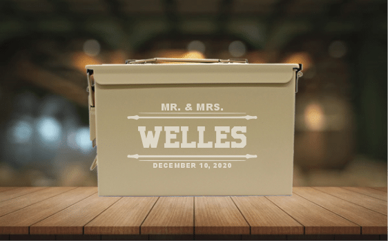 engraved ammo can example - tan, backdrop