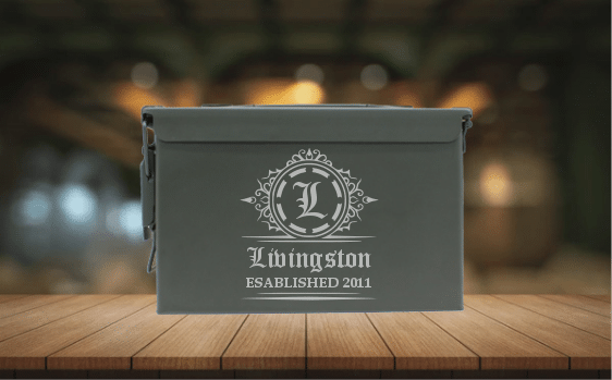 engraved ammo can example - green, backdrop