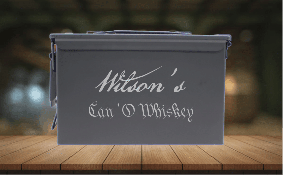 engraved ammo can example - black, backdrop
