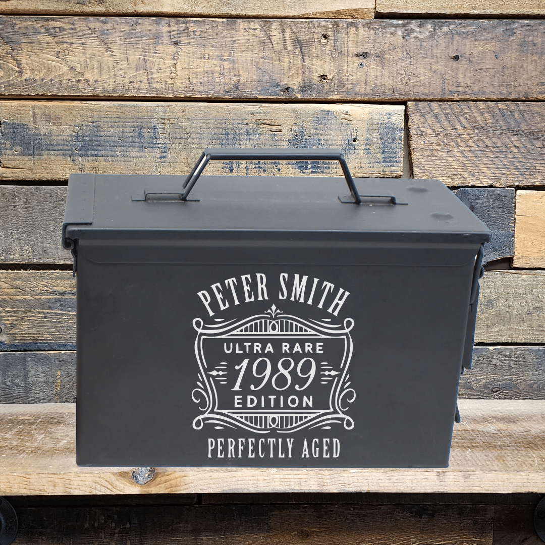 engraved ammo can example - black, backdrop